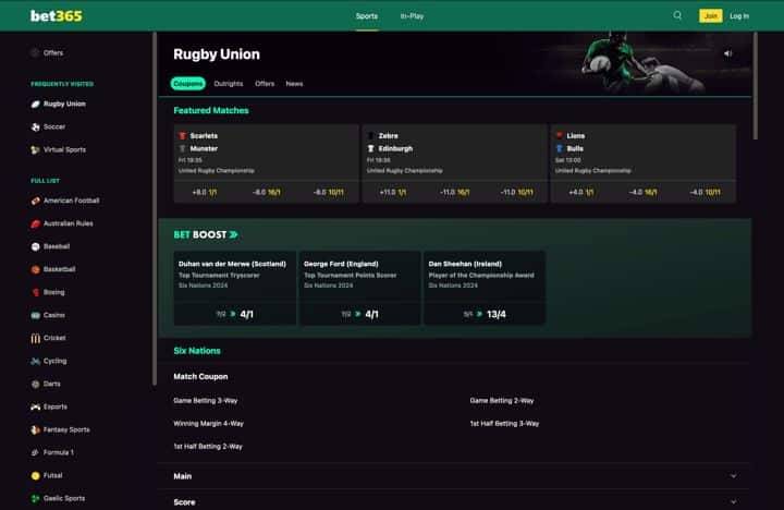 bet365 rugby union betting