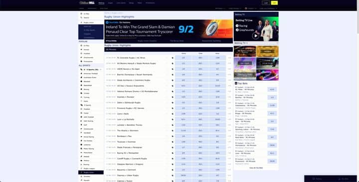 william hill rugby union betting
