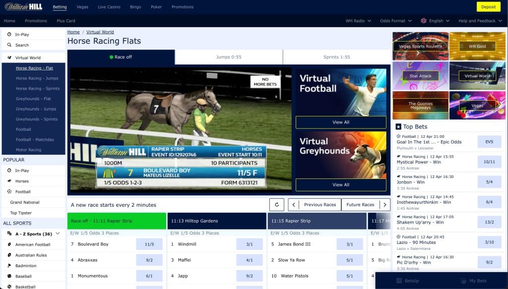 William Hill virtual horse racing page