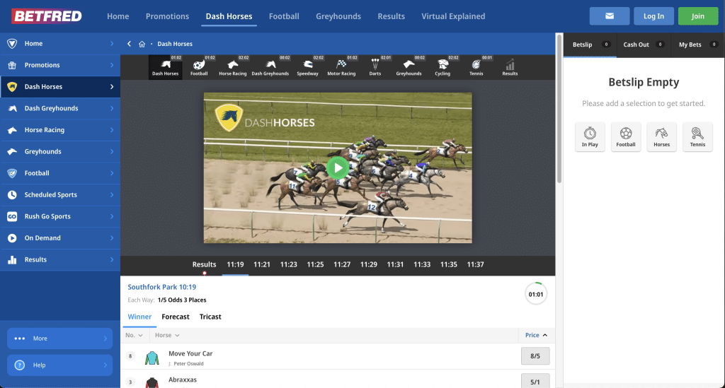 Betfred virtual horse racing page