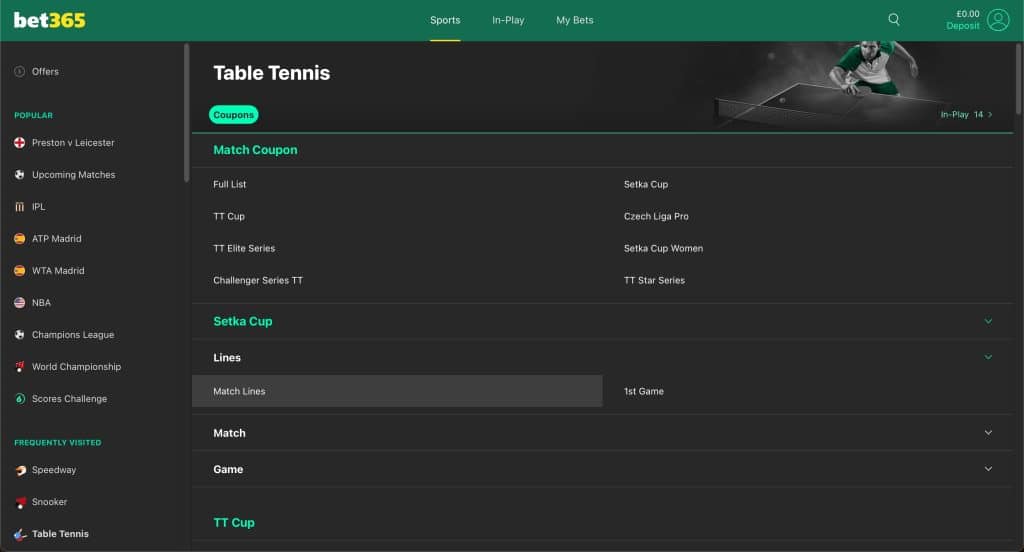bet365 table tennis betting page