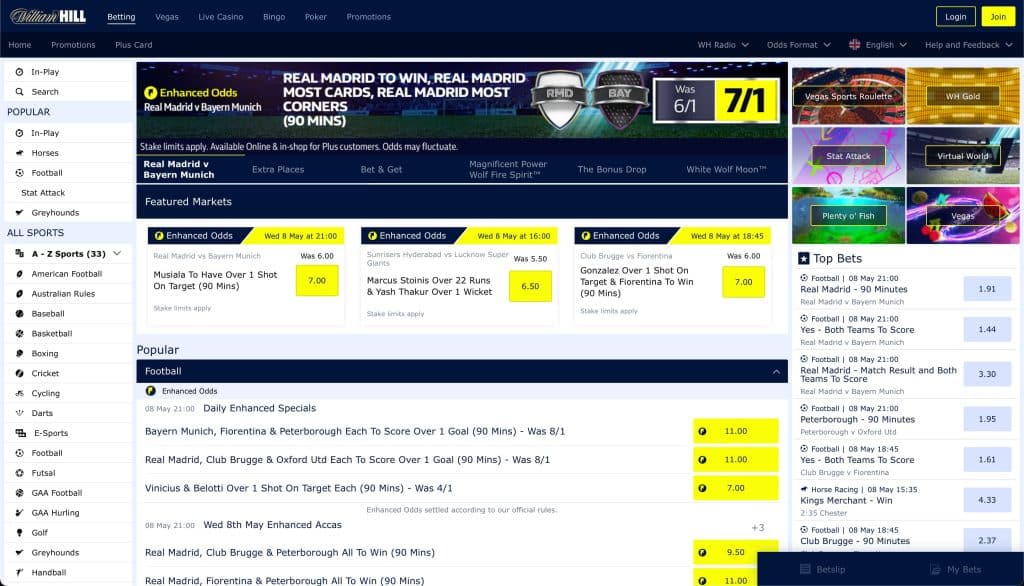 William hill front page