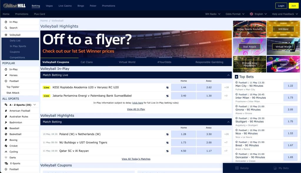William Hill volleyball betting page