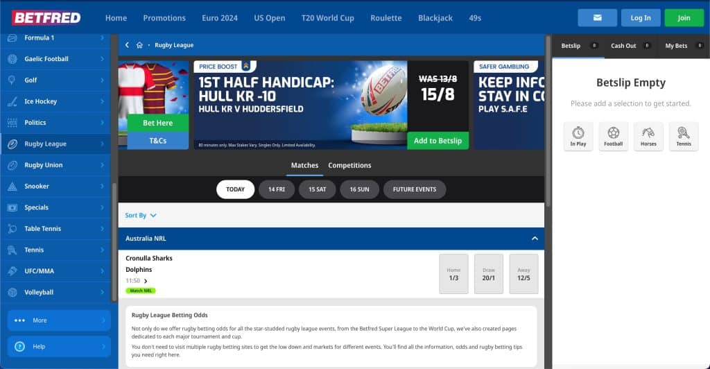 Betfred rugby league betting page